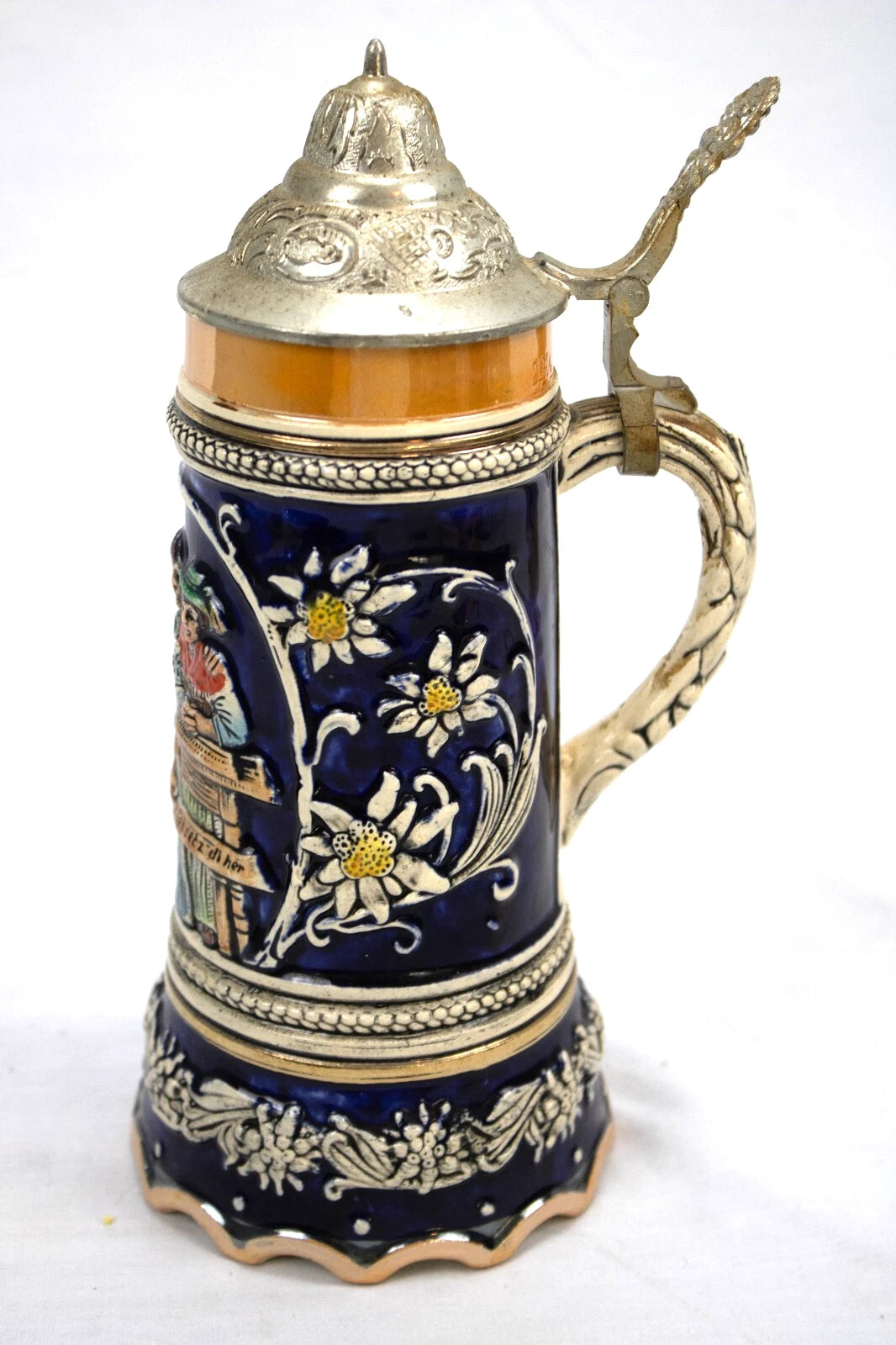 Vintage West German Beer Stein with Music Box – Hand-Painted Tavern Scene