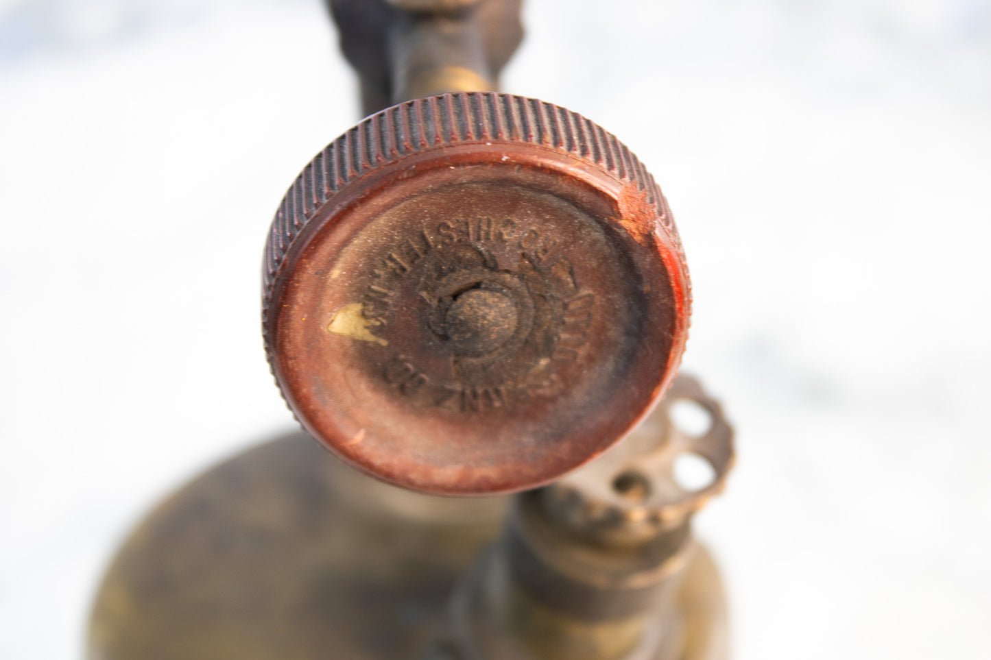 Antique Brass Blowtorch Gasoline Torch w Wood Handle Otto Bernz Era