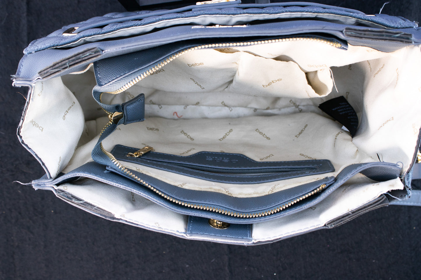 bebe Gray Quilted Chain Strap Shoulder Bag Faux Leather Purse