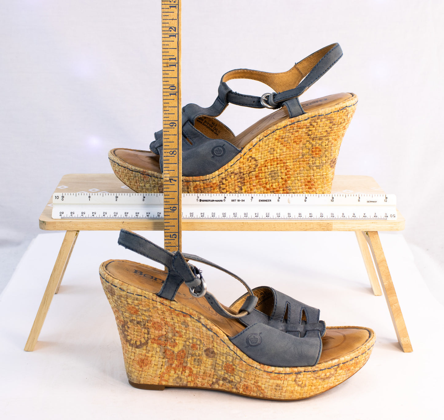 Born Blue Leather Wedge Sandals | Women’s Size 9 | Boho Espadrille Platform