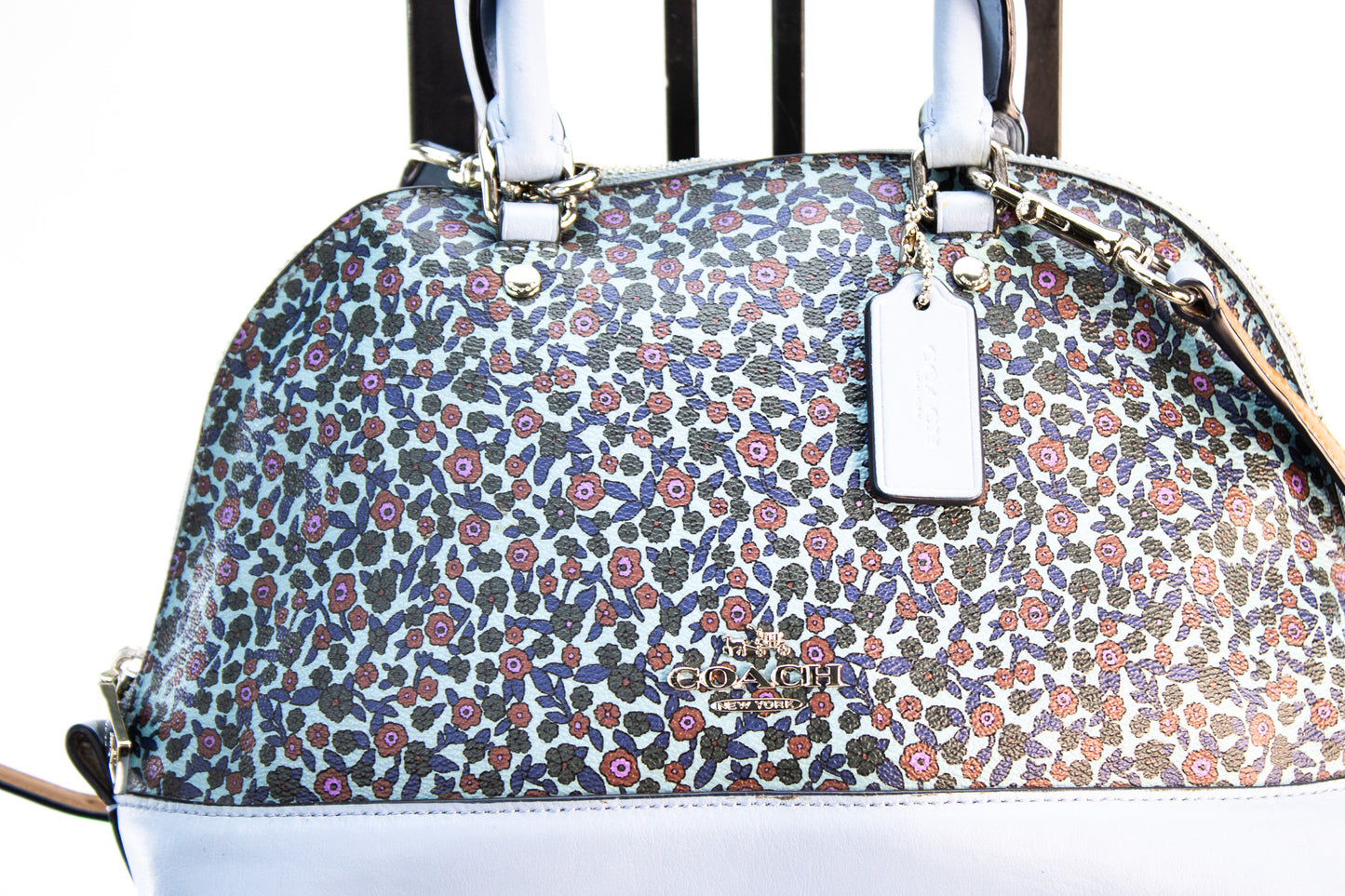 Coach Floral Dome Satchel – Light Blue Leather Crossbody Handbag