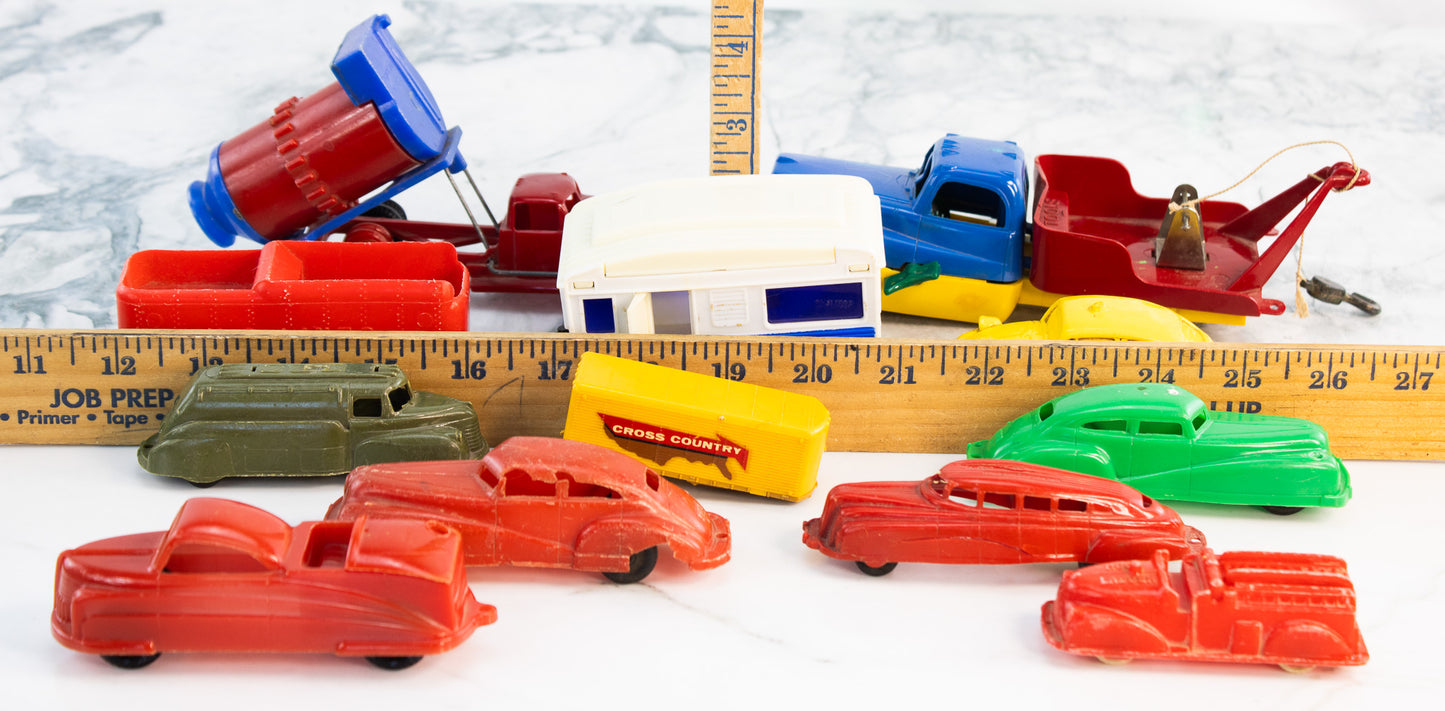Vintage Plastic Toy Car Truck Lot ACME Lindberg VW Beetle Trailer Toys