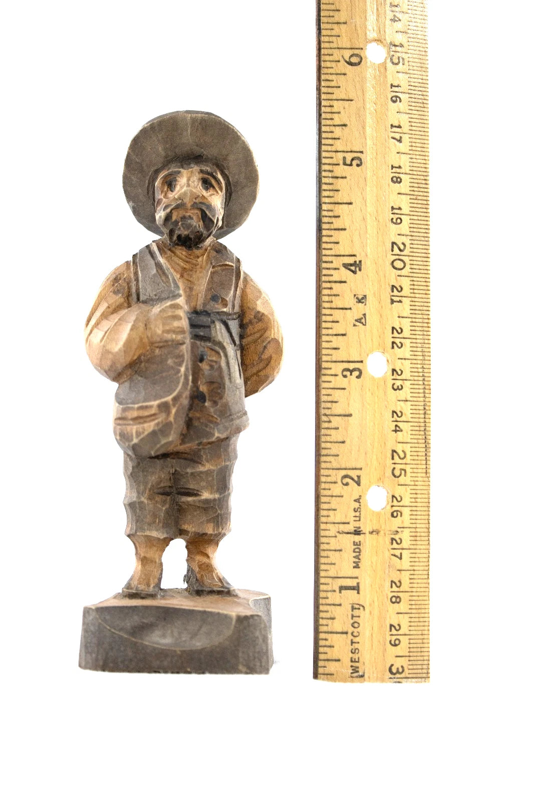 Vintage 1973 Hand Carved Wood Man Figurine | Rustic Folk Art Sculpture