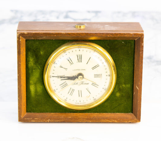 Seth Thomas Velwood Lighted Alarm Clock | Mid-Century Wood Clock