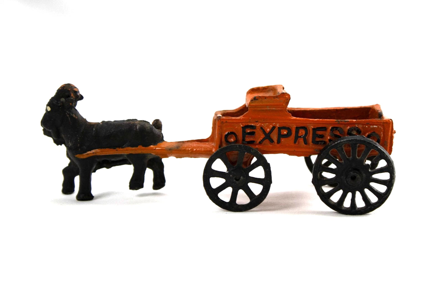 Vintage Cast Iron Goat Drawn Express Cart Toy – Antique Style Painted Wagon