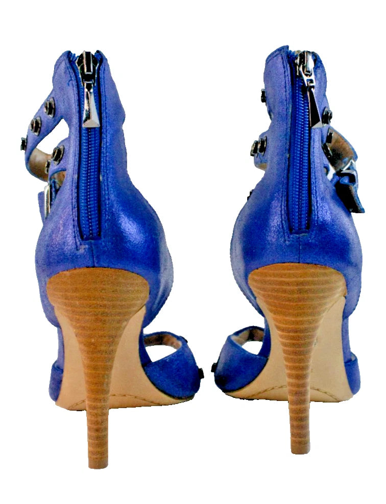 💙 Rachel Roy Metallic Blue Heels | Studded Strappy Sandals | Size 8.5M