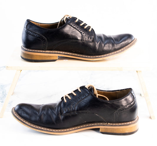Madden Black Leather Oxford Dress Shoes Mens 8.5 Cap Toe Lace Up