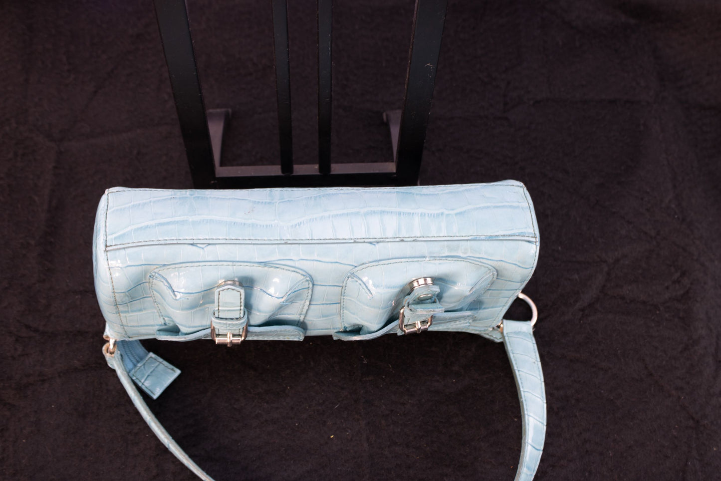 Amanda Smith Blue Croc Shoulder Bag | Y2K Mini Purse | Glossy Faux Croc