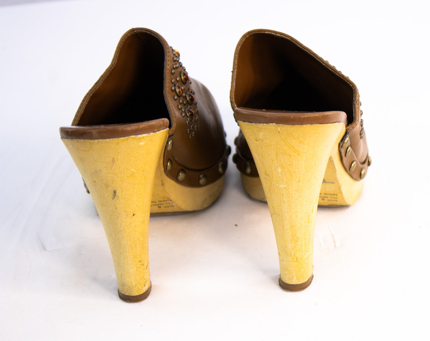 Wild Diva Studded Clog Heels Brown Platform Mules Size 6