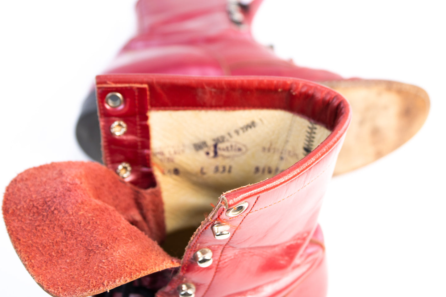 Justin Boots Red Leather Lace-Up Ankle Boots Women’s 6.5 Fringe Detail