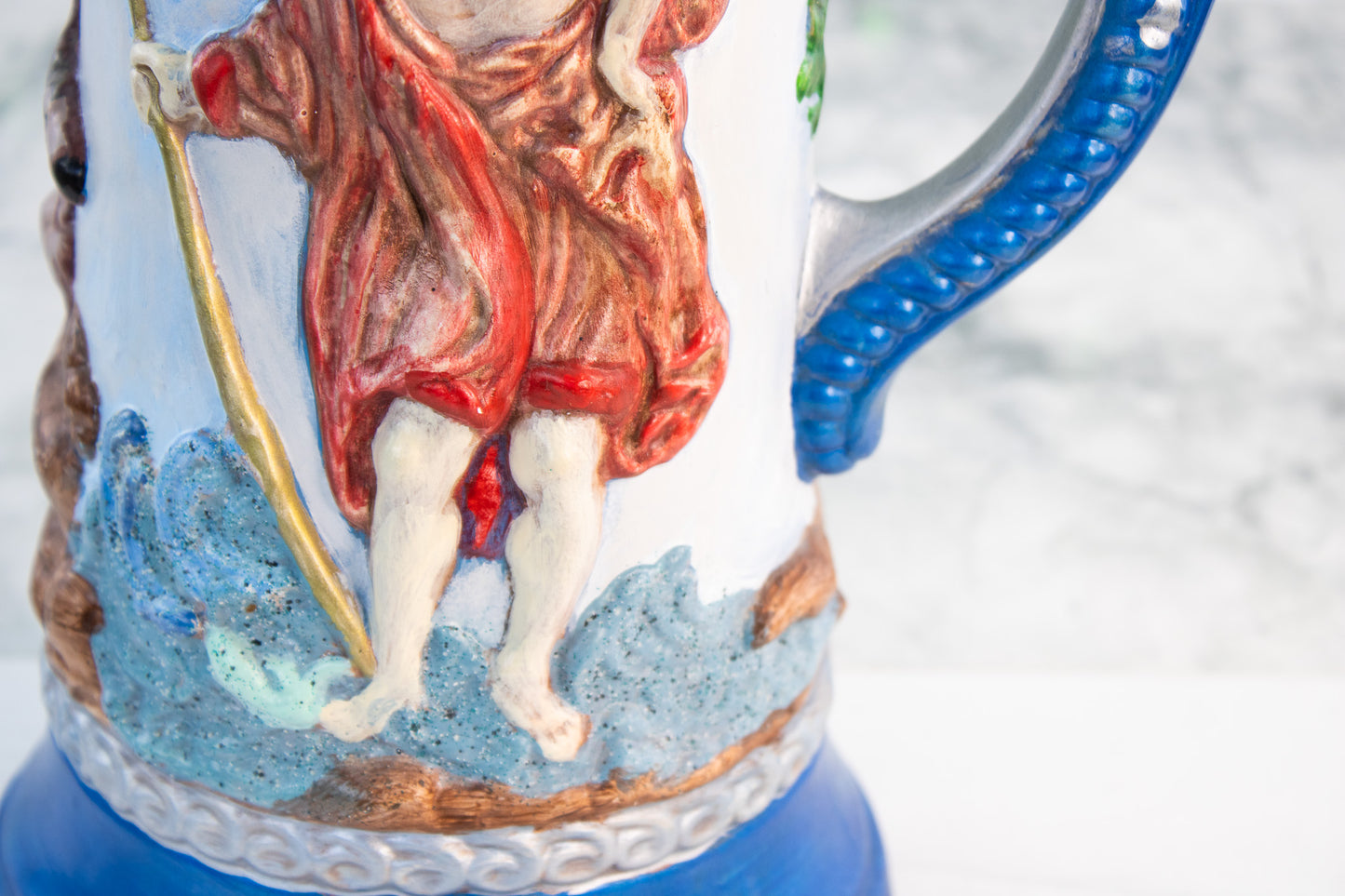 Hand Signed Folk Art Stein – Large Wildlife & St Christopher Ceramic Tankard