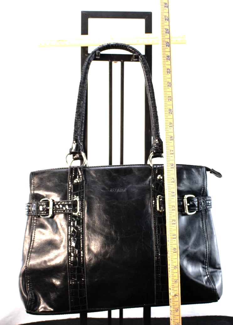 ✨ Diverso Black Patent-Trim Leather Tote – Made in Spain – Triple Compartment