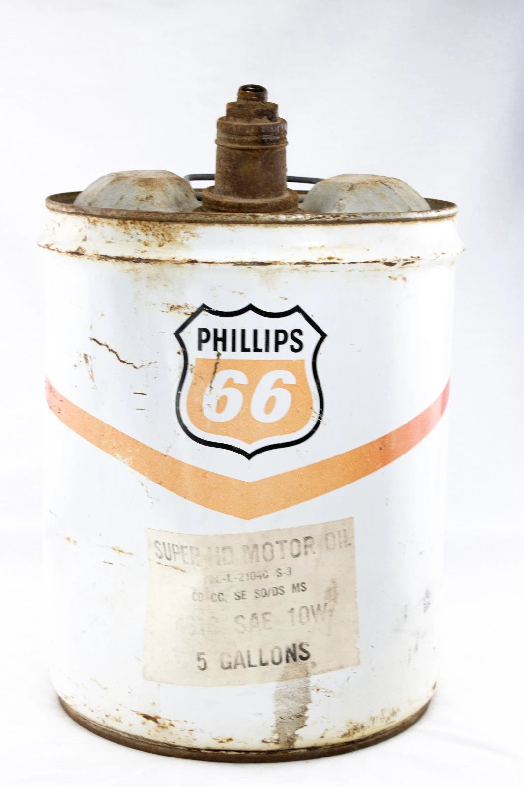 🛢️ VINTAGE PHILLIPS 66 SUPER HD MOTOR OIL CAN – 5 GAL – 1960s – RUSTIC PETROL