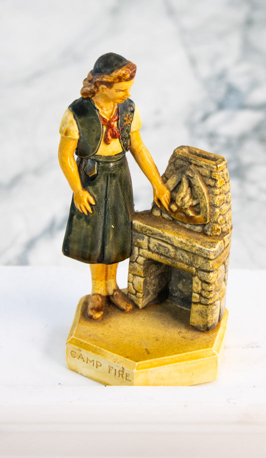 1954 Camp Fire Chalkware Figurine – Mid-Century Rustic Decor