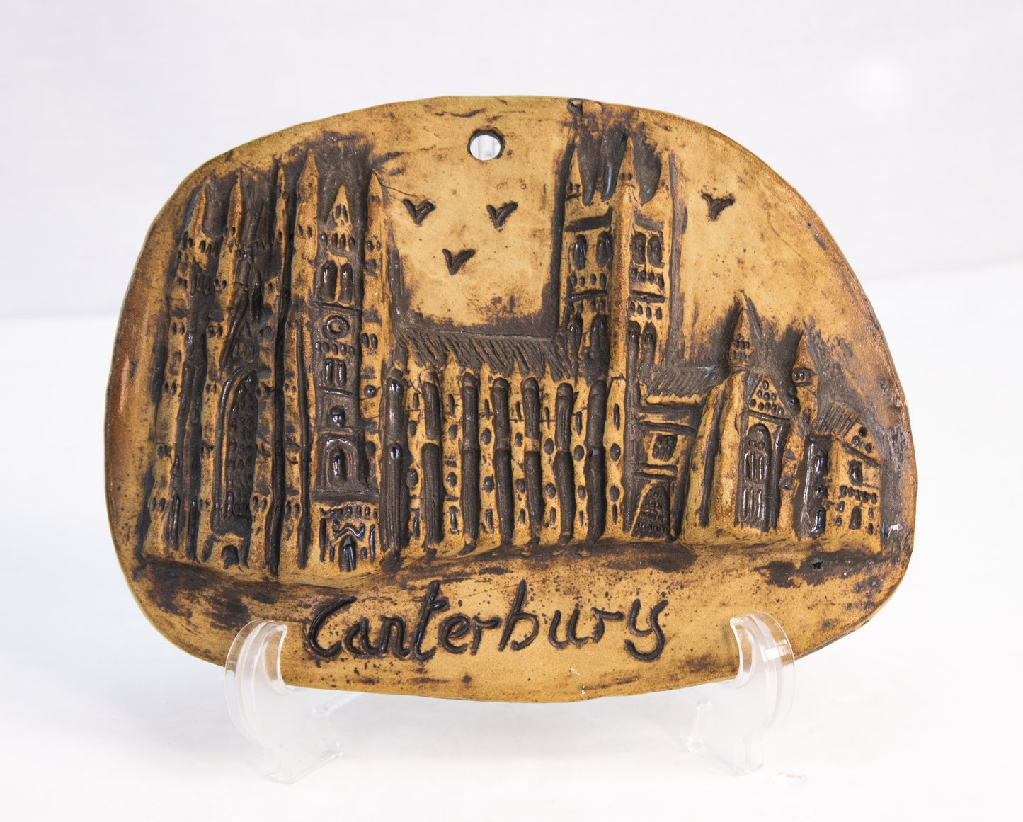 Vintage Canterbury Cathedral Ceramic Wall Plaque | Handcrafted Studio Pottery | England
