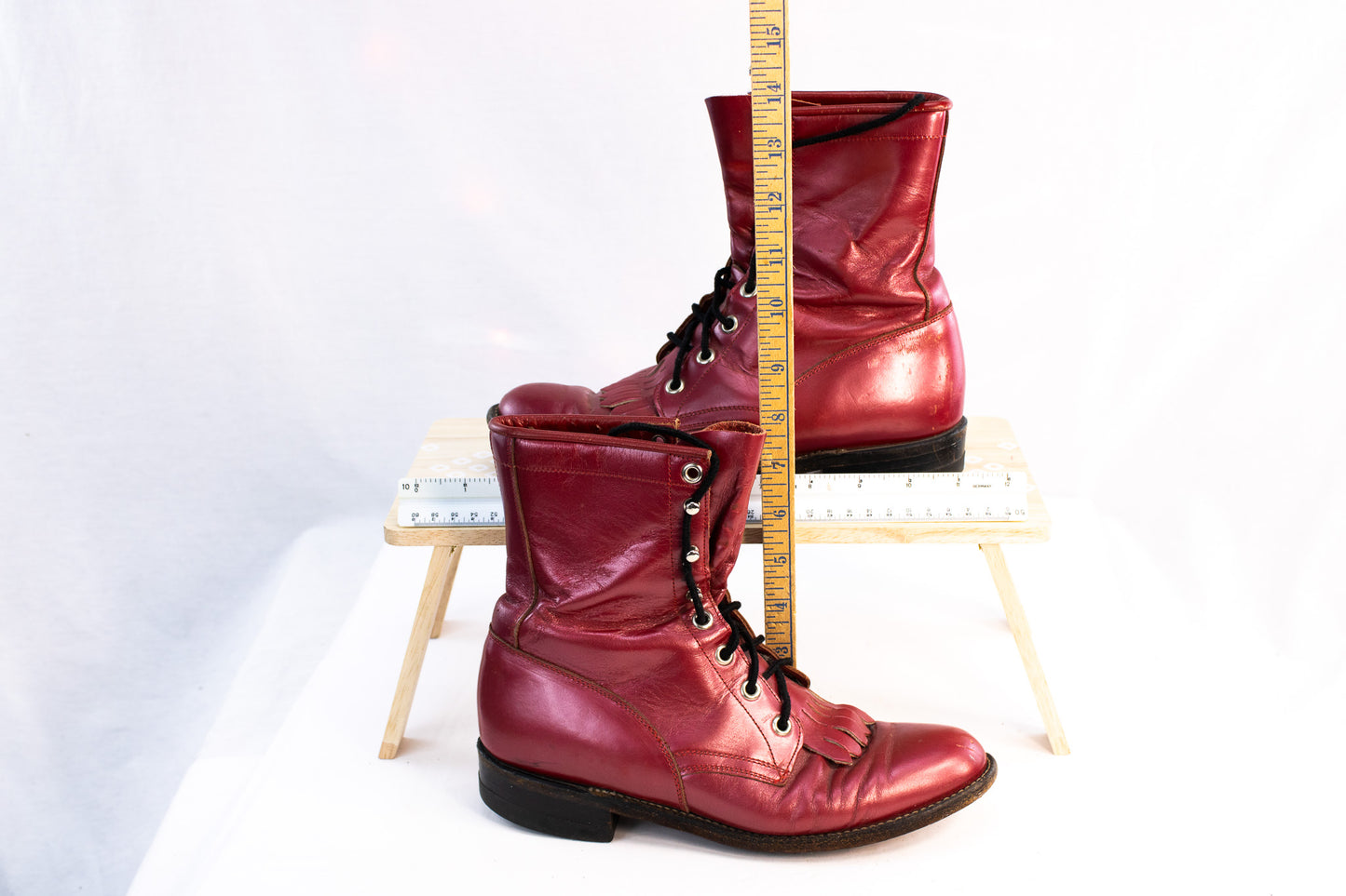 Justin Boots Red Leather Lace-Up Ankle Boots Women’s 6.5 Fringe Detail