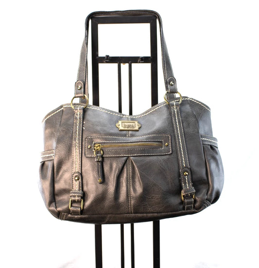 ✨ b.ø.c. Born Concept Charcoal Faux Leather Tote – Rustic Stitch Detail