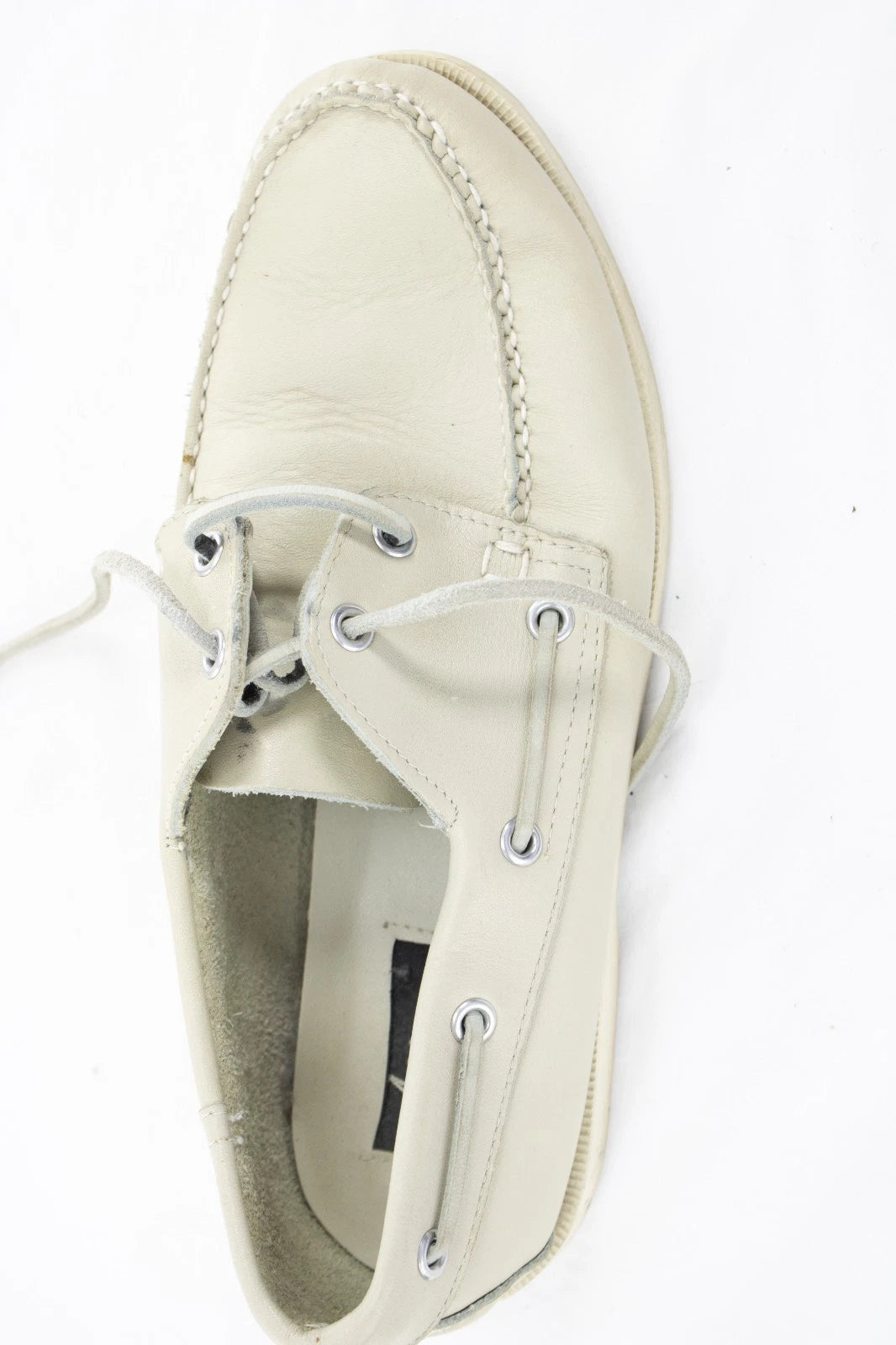 Vintage Aero Off-White Leather Deck Shoes | Men's Hand Sewn Boat Shoes Size 9.5