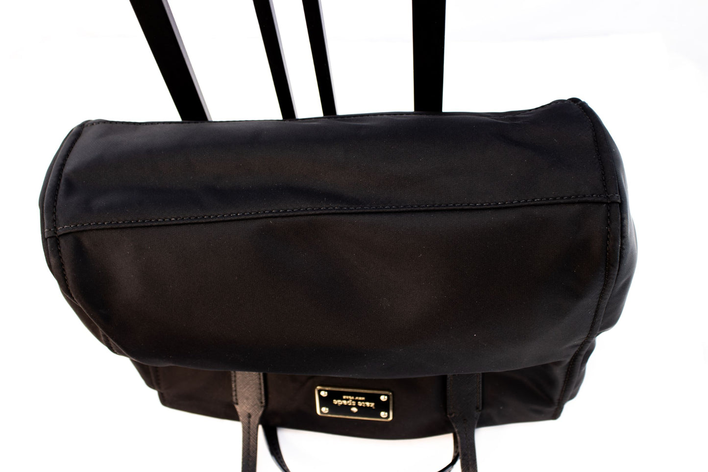 Kate Spade Black Nylon Tote Handbag Gold Hardware Zip Top