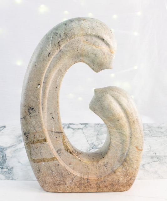 Abstract Marble Sculpture | Mother & Child Form | Mid-Century Modern Stone Art
