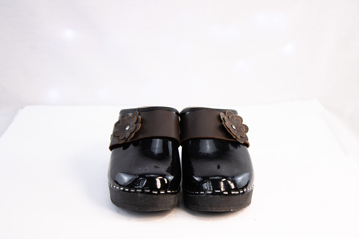 Vintage Tessa Clogs of Vail Black Patent Leather Swedish Heeled Clogs EU 38