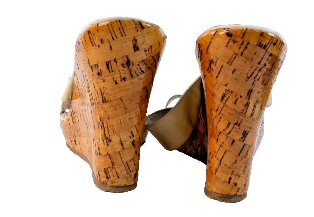 Two Lips “Picasso” Wedge Sandals 9M – Cream Straps • Floral Footbed • Cork Heel