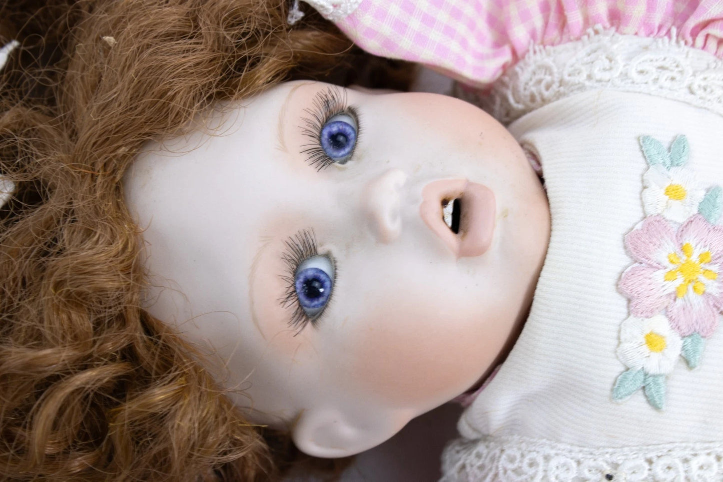 1993 MBI Karen A. Porcelain Doll in Pink Gingham Outfit 22" Vintage Collectible