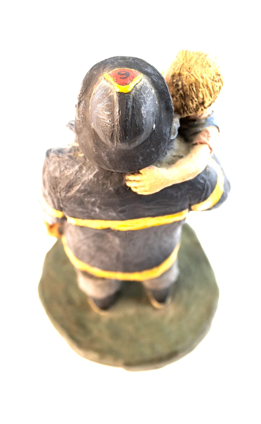 1986 Michael Garman Sculpture — “Firefighter with Child” — Heroic Americana Art