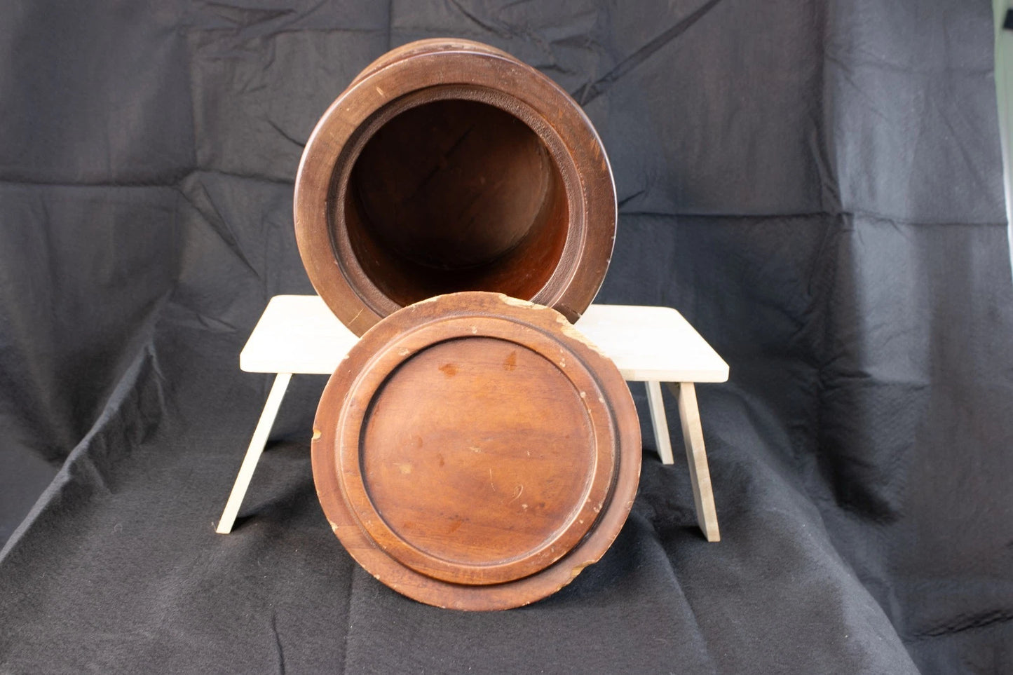Vintage Hand-Carved Hardwood Floral Jar w/Lid Rustic Artistry from the Old World