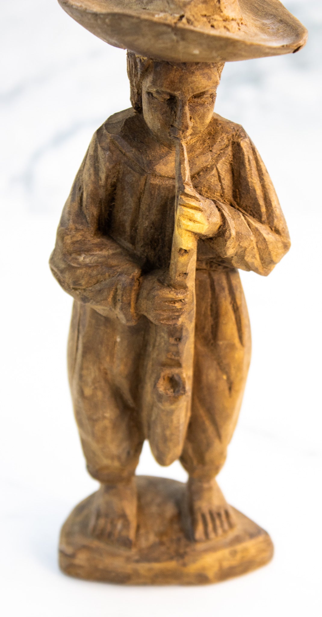 Vintage Mexican Hand-Carved Wooden Folk Art Figure with Flute