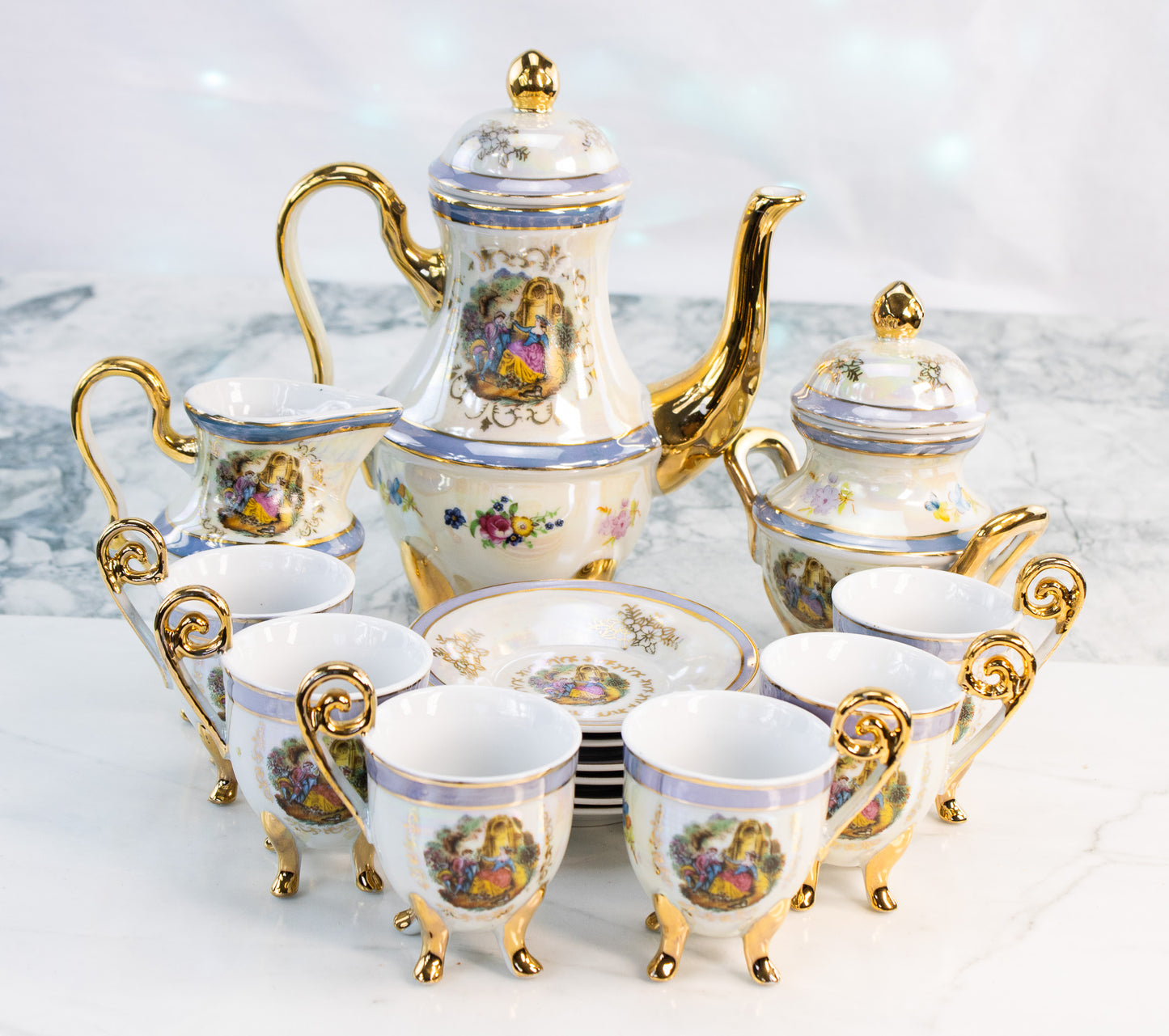 Romantic Bridal Lusterware Tea Set / 15 pc set