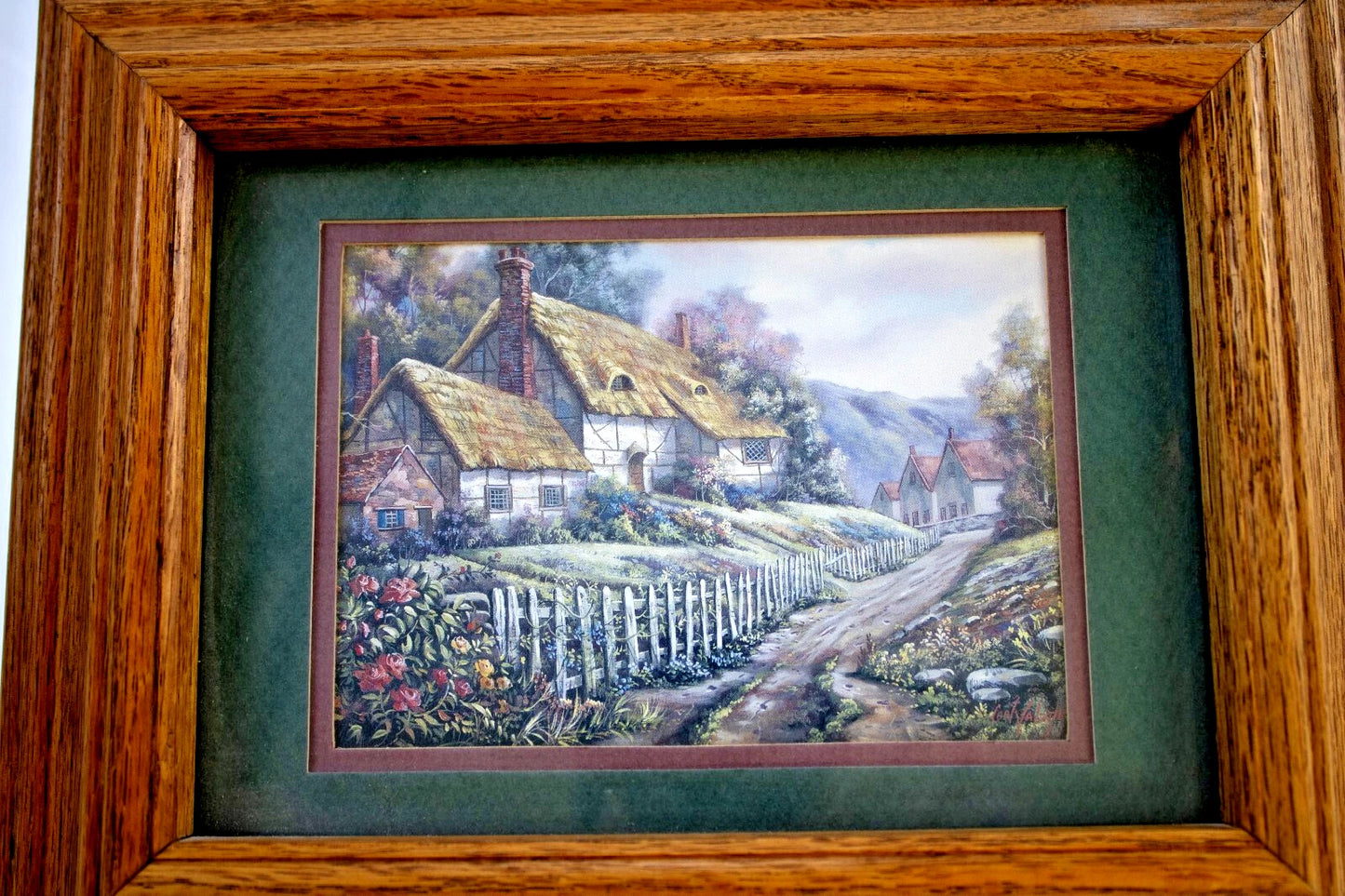 Vintage Foil Cottage Prints – Set of 2 English Countryside in Wood Frames