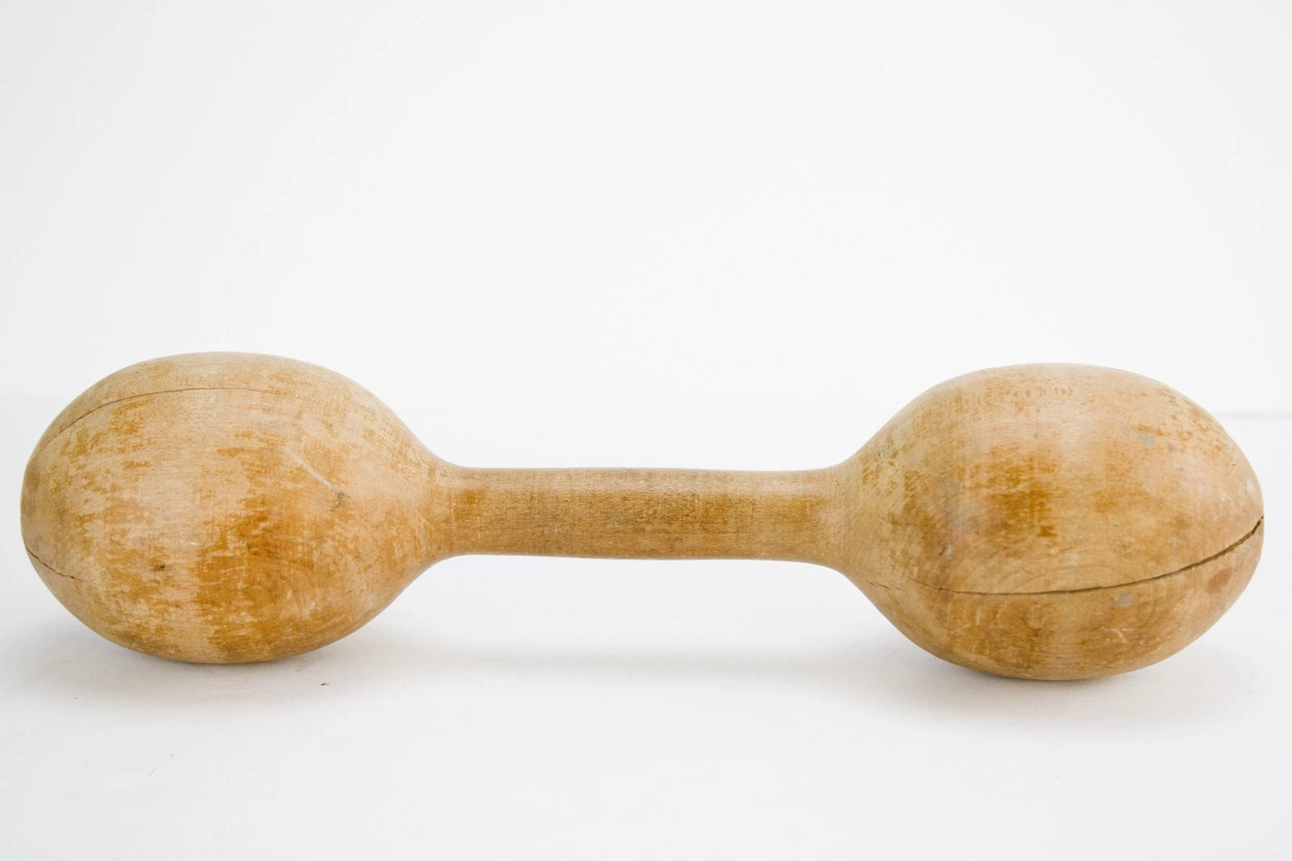 Antique Turned Wood Dumbbell | Primitive Folk Gym Decor | Rustic Farmhouse Shelf