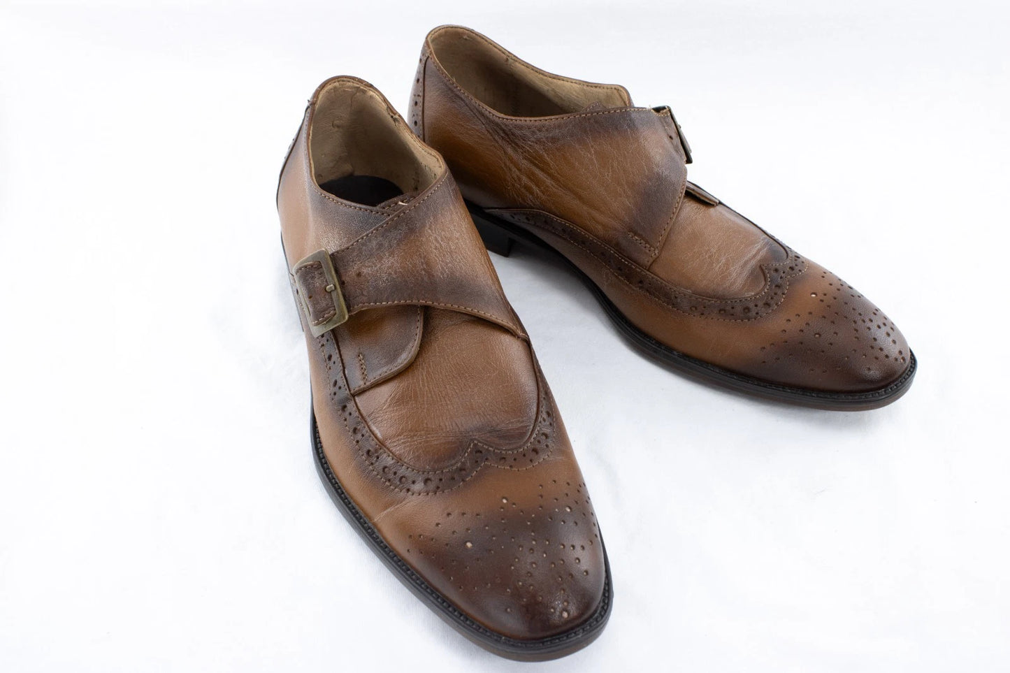 Alexander & Lucy Handmade Leather Monk‑Strap Brogue Shoes • Cognac Brown •