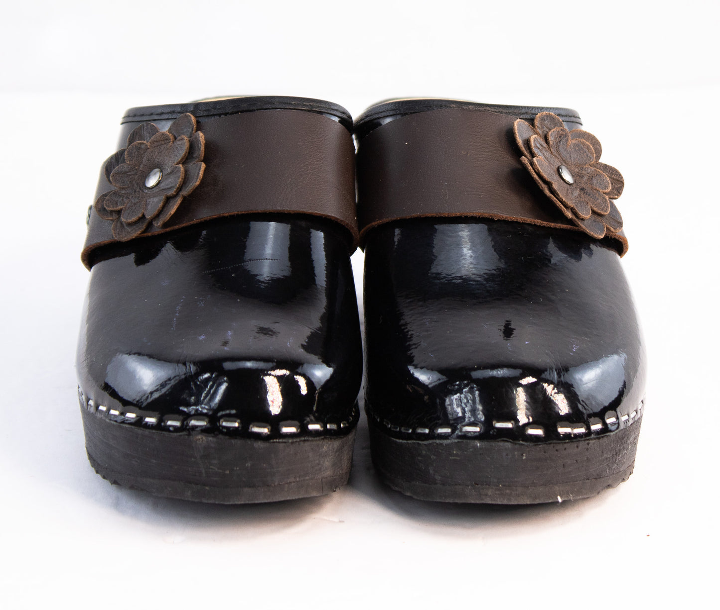 Vintage Tessa Clogs of Vail Black Patent Leather Swedish Heeled Clogs EU 38