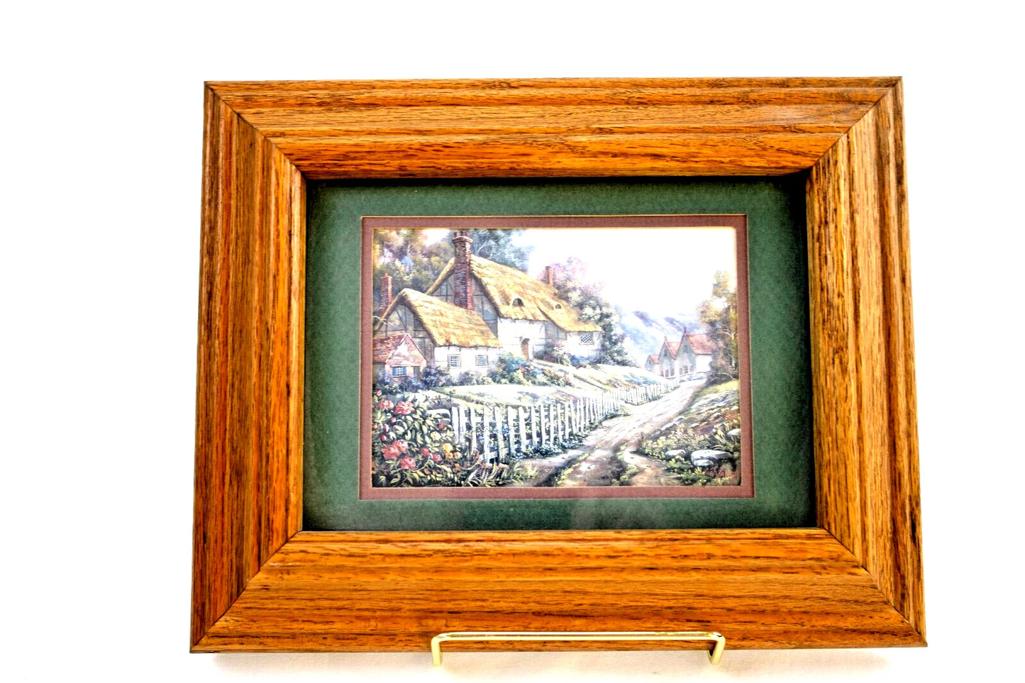 Vintage Foil Cottage Prints – Set of 2 English Countryside in Wood Frames