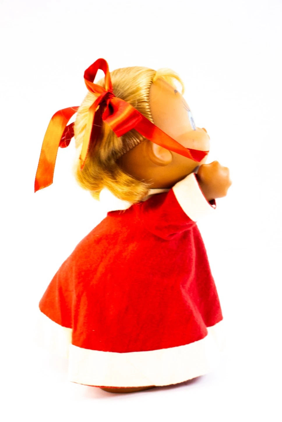 1970s Japanese Sekiguchi-Style Vinyl Doll “Red Dress Girl” -Unmarked Vintage Toy