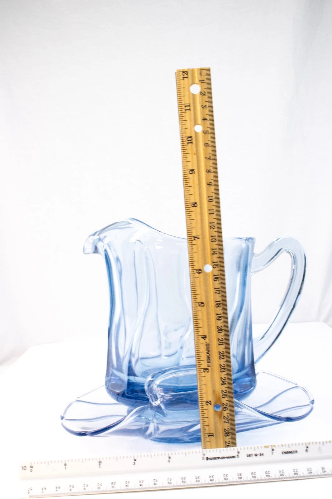 ✨ SKY DANCE IN GLASS | Vintage Hand-Blown Light Blue Pitcher & Matching Tray Set