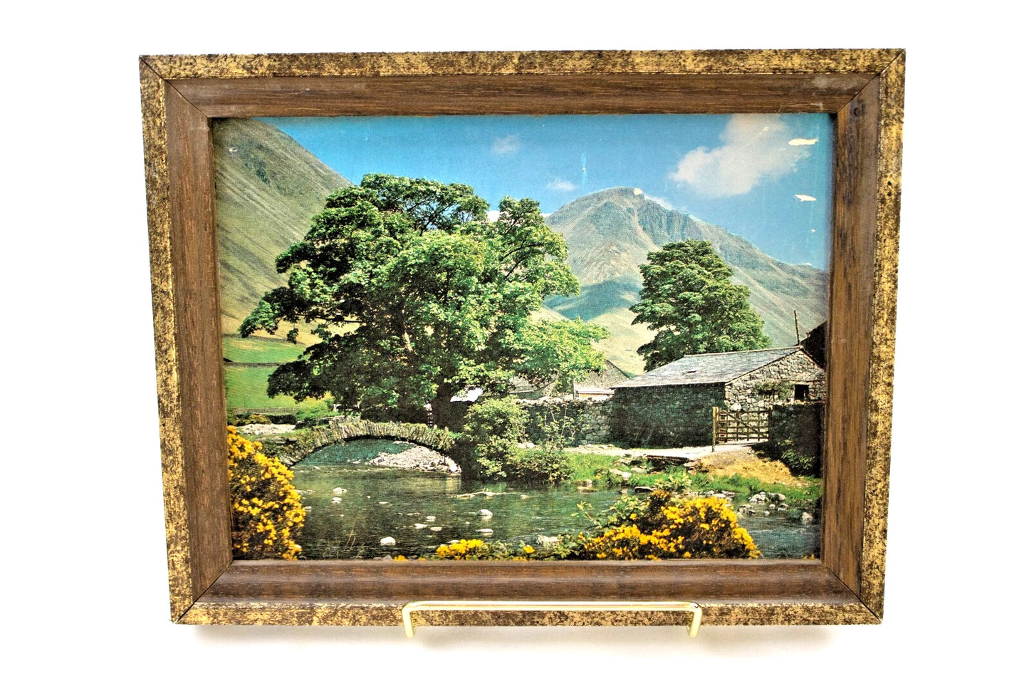 Set of 2 Vintage Foil Art Prints – Cottage Landscape & Swan Lake by L. Osborne –