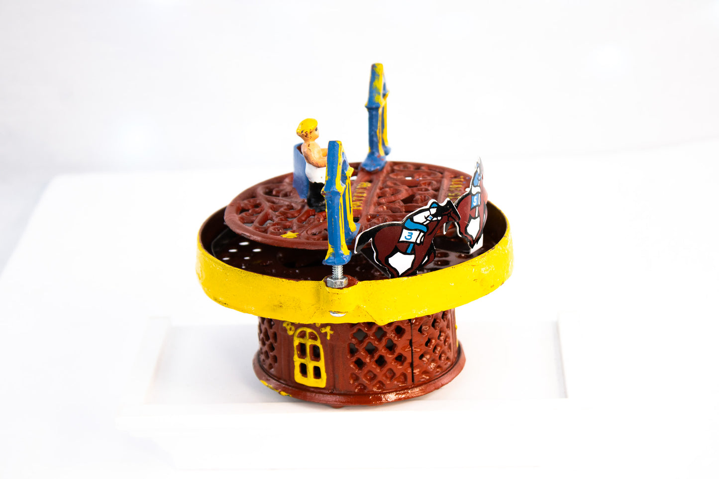 Antique 1871 Horse Race Cast Iron Mechanical Bank – J&E Stevens – Patented Toy