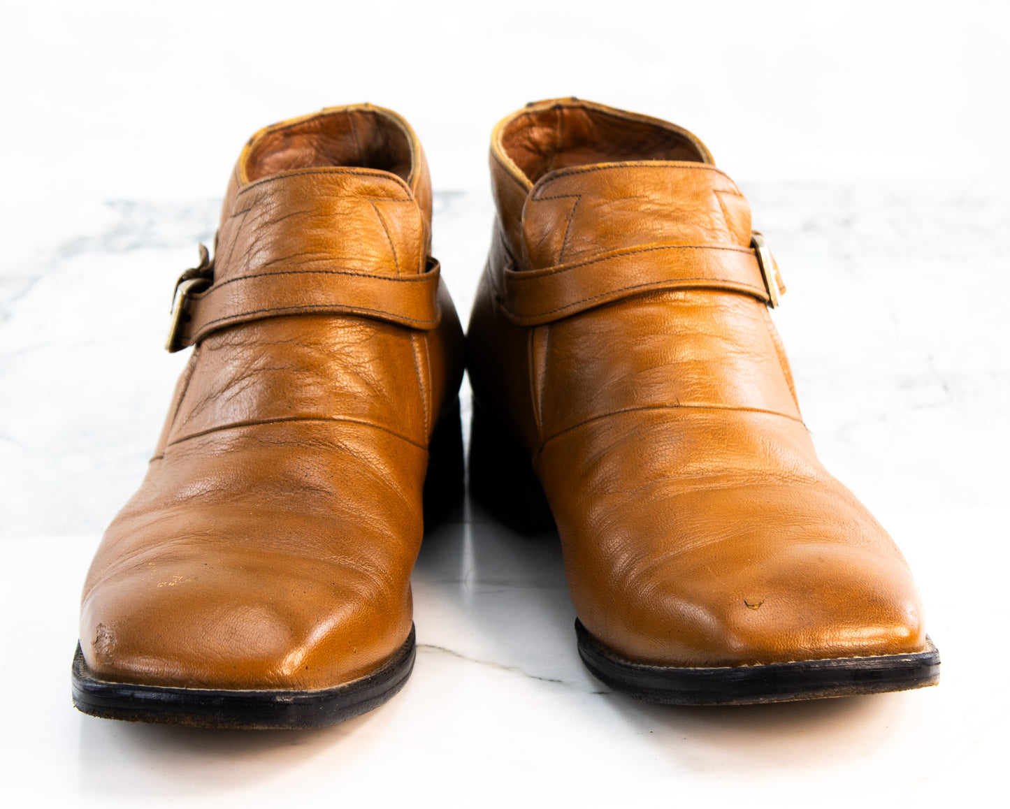 Italian Cognac Leather Buckle Boots Mens 11 Handmade Dress Boots