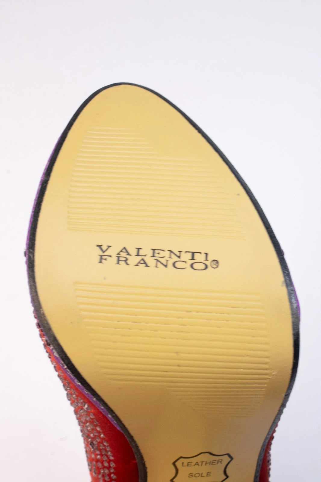 Valenti Franco Red & Purple Rhinestone Platform Heels – Size 7M – Leather Sole
