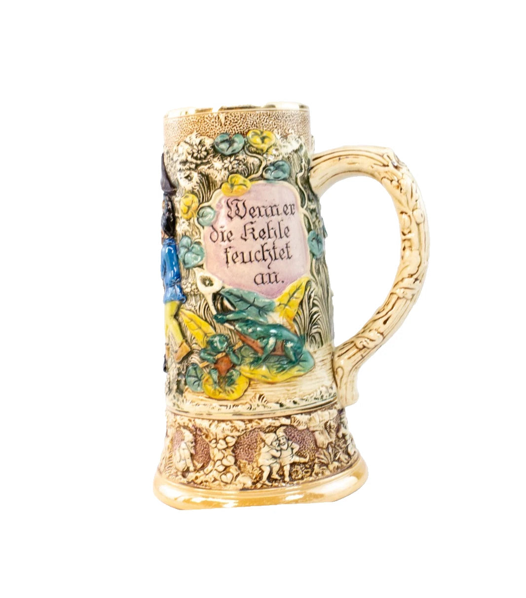 Vintage West German Beer Stein – “Viel besser fröhlet jeder Hahn” – Hand-Painted