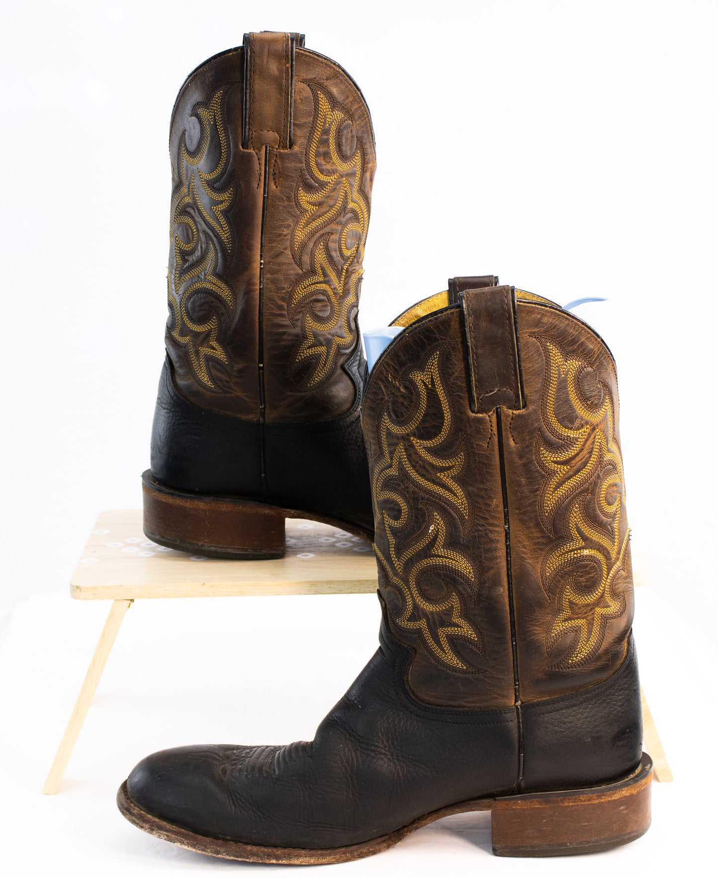 Vintage Justin Cowboy Boots | Men’s 9.5 D | Made in Mexico | Black Brown Leather