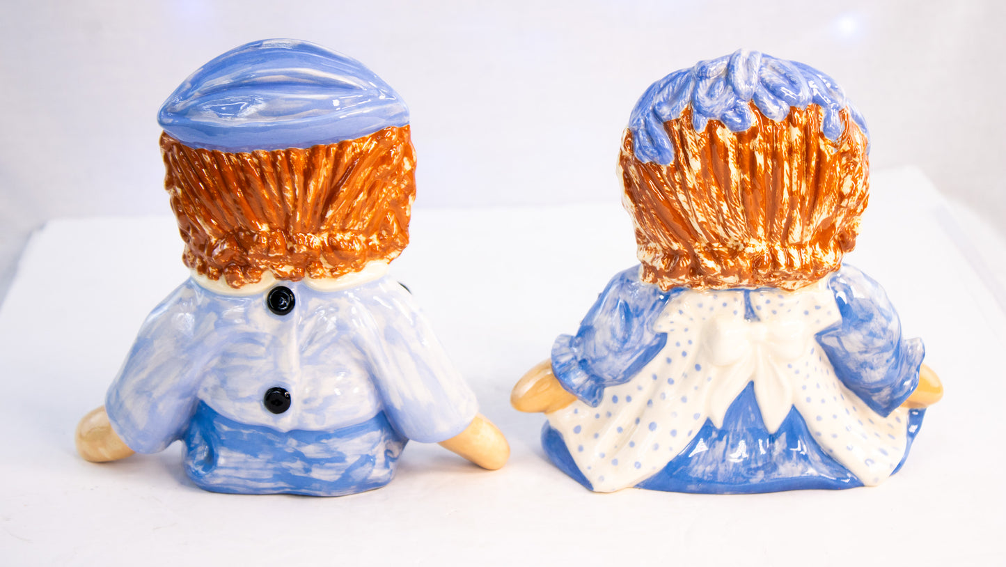 Vintage Ceramic Raggedy Ann & Andy Bookends | Set of 2