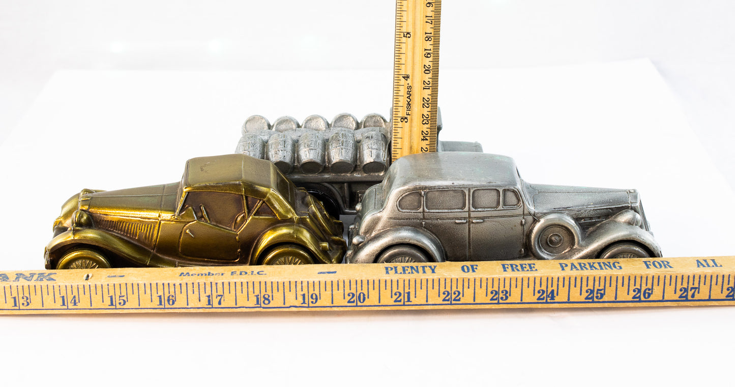 Vintage Style Cast Metal Coin Bank Car Set – Packard V12 Sedan & Trucks (Set of 3)