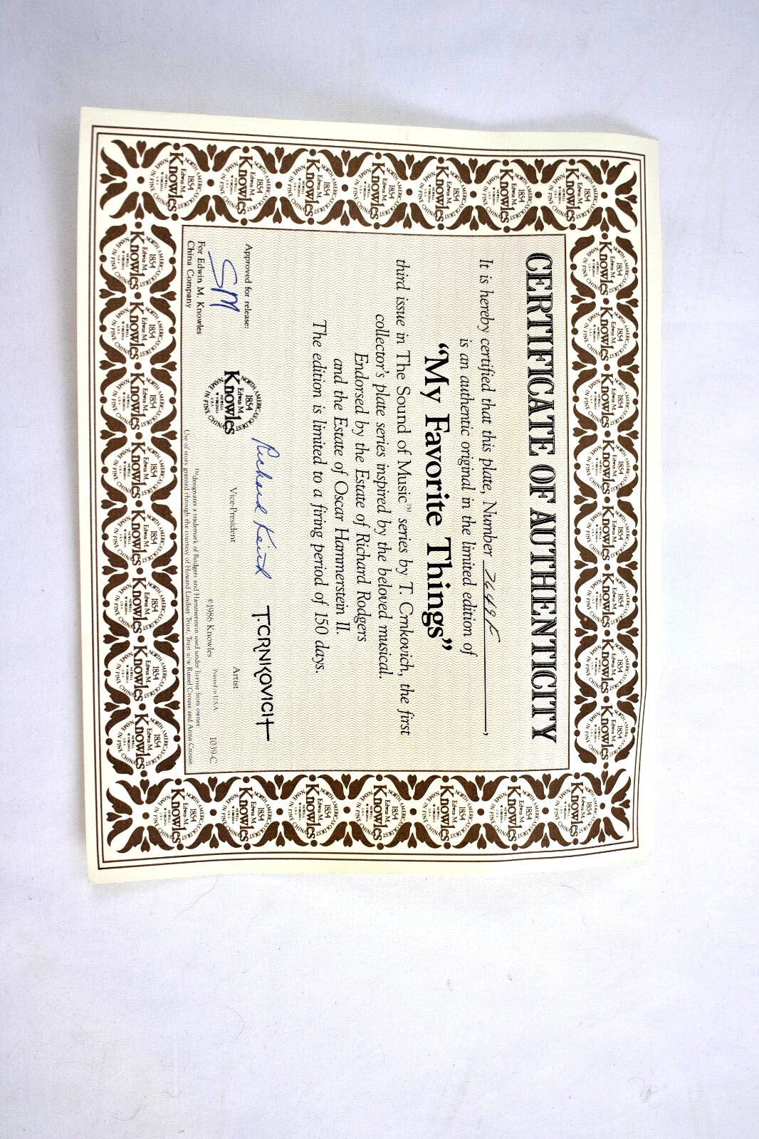 Vintage Knowles Sound of Music Plate Set – 5 Plates by T. Crnkovich – 1980s