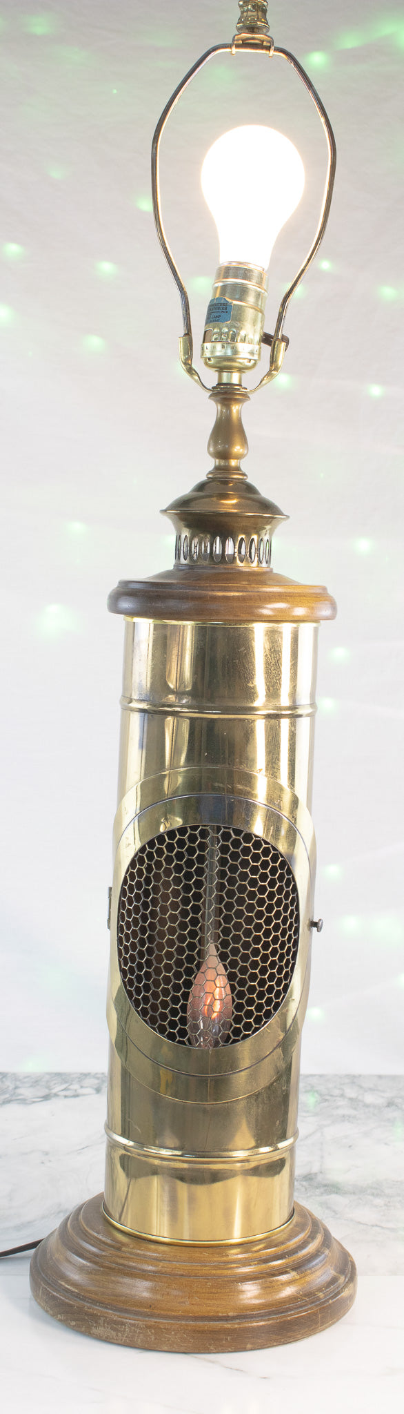 Tall Vintage Brass & Wood Statement Lamp | Mid-Century Flame Style Lighting