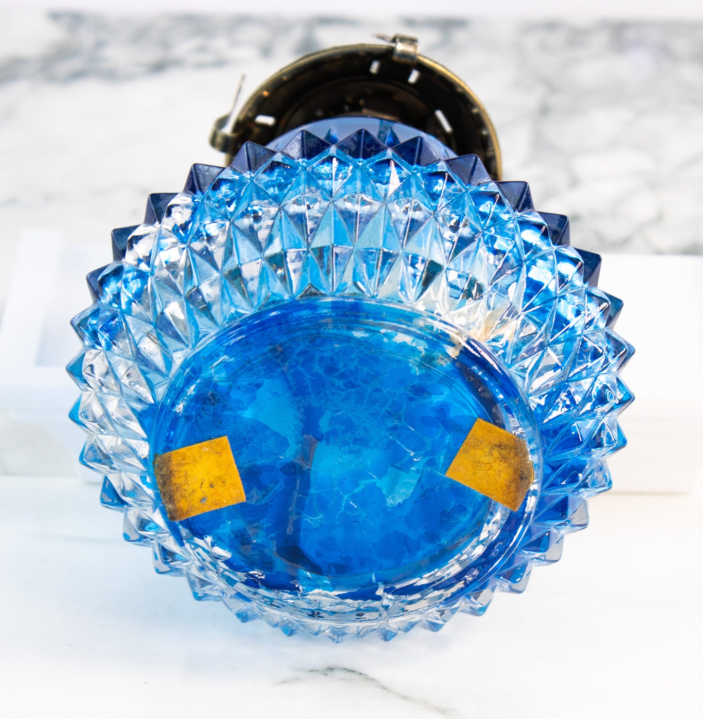 Antique Cobalt Blue Glass Oil Lamp | Victorian Pressed Glass Lighting Decor