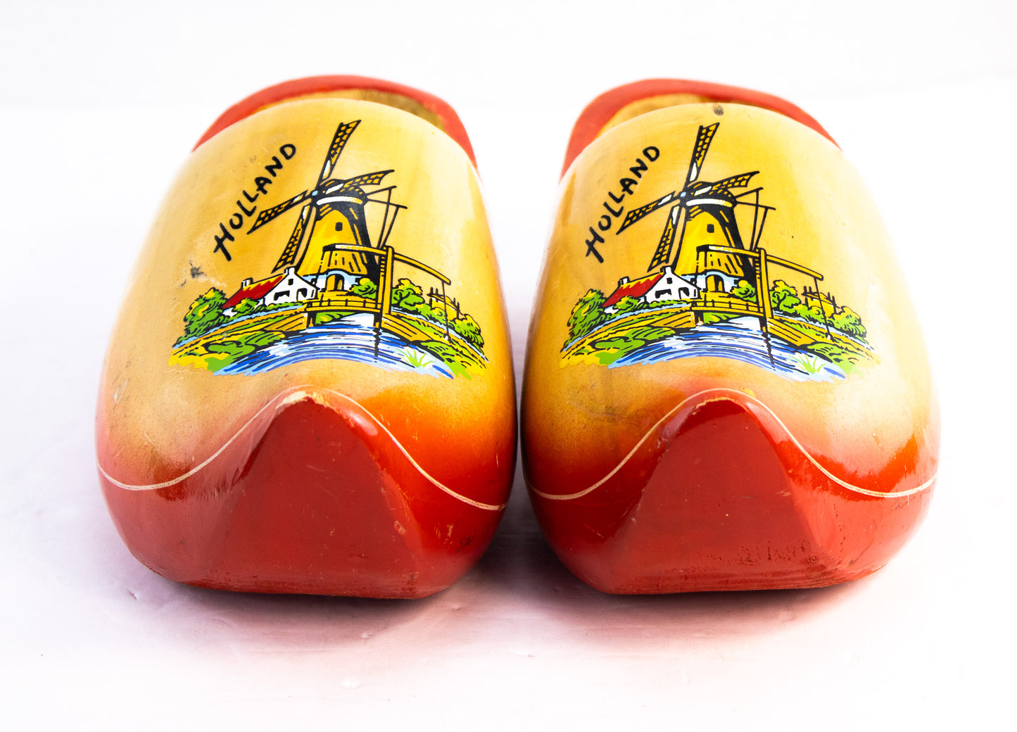 Vintage Dutch Wooden Clogs – Hand Painted Holland Windmill Folk Art Shoes
